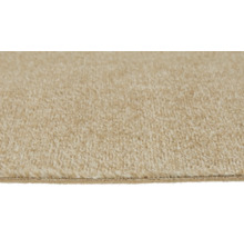 Gros plan d'une moquette beige douce avec un bord visible.