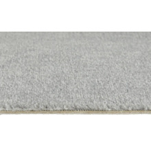 Gros plan d'une moquette gris clair à poils coupés avec une texture douce et un dossier.