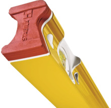 Niveau à bulle jaune Stabila en métal avec fiole, embout rouge et Stabila Logo.