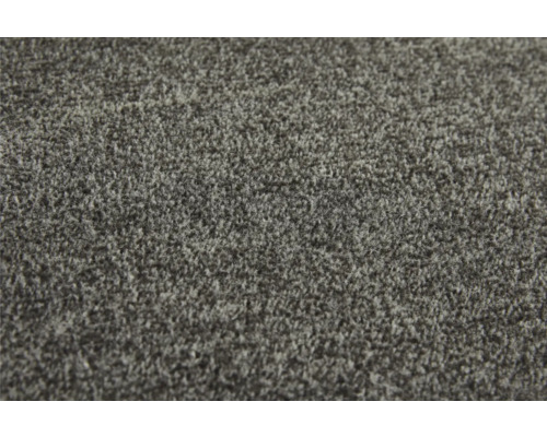 Vue rapprochée d'une moquette grise à texture dense et chinée.
