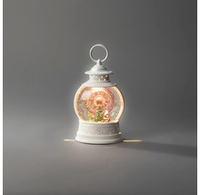 Lanterne de Noël blanche boule à neige avec Père Noël, sapin et éclairage.