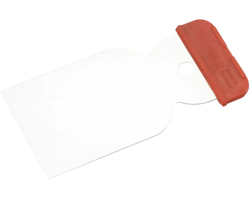 Spatule japonaise en acier avec poignée en plastique rouge, largeur 50 millimètres.
