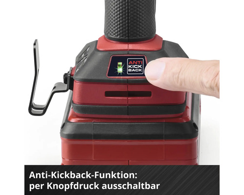 Fonction anti-kickback sur l'outil électrique désactivable par pression d'un bouton.