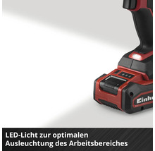 Outil sans fil Einhell avec éclairage LED pour éclairer la zone de travail.