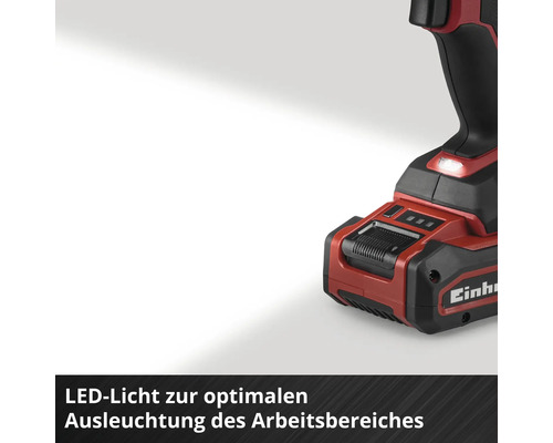 Outil sans fil Einhell avec éclairage LED pour éclairer la zone de travail.