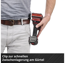 Visseuse sans fil avec clip de ceinture pour un rangement rapide à la ceinture.