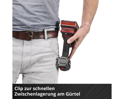 Visseuse sans fil avec clip de ceinture pour un rangement rapide à la ceinture.