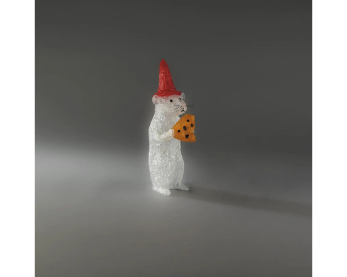 LED-Acrylfigur Maus mit roter Mütze und Käse
