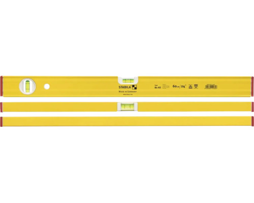 Niveau à bulle Stabila jaune Type 80 AS, longueur 60 centimètres, profilé en aluminium avec deux fioles, Stabila Logo.