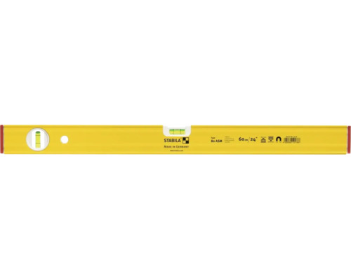 Niveau à bulle Stabila type 80 ASM, longueur 60 centimètres, magnétique, avec fioles horizontale et verticale.
