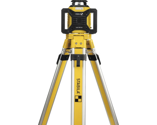 Stabila LAR 160 Rotationslaser op engem giel-sëlweren Stativ aus Aluminium.