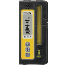 Récepteur laser Stabila REC 160 RG avec écran, boutons de commande et nivelles pour l'alignement horizontal et vertical.