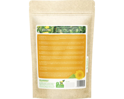 Aliment complémentaire Heu-Heinrich Vitalmix pour lapins et rongeurs, sachet de 200 grammes en papier kraft avec étiquette détaillée.