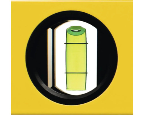 Nahaufnahme der vertikalen Libelle einer Wasserwaage.