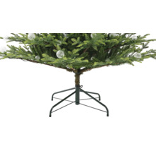Künstlicher Weihnachtsbaum mit runden Ornamenten und stabilem Metallständer.