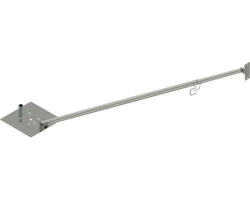 Barre de support télescopique en métal avec plaque de base carrée et fixation murale.