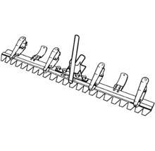 Dessin schématique d'un râteau niveleur avec bord dentelé et leviers.