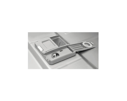 Distributeur en plastique gris pour détergent et liquide de rinçage dans un lave-vaisselle.