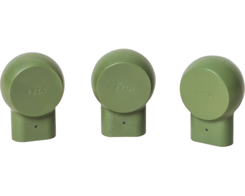 Trois capteurs de plantes FYTA Beam verts en plastique de forme ronde.