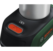 Bosch EasyMoka 18V Akku-Espressokocher mit Einschaltknopf und Batteriestandsanzeige.