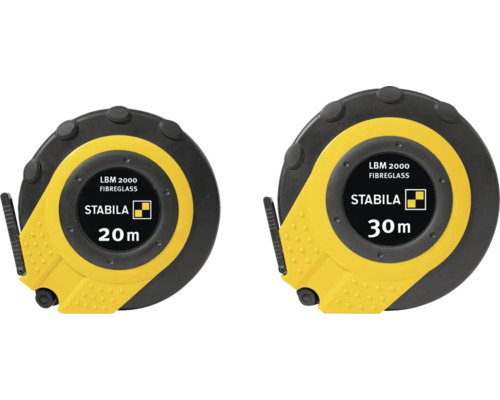 Mètre à ruban Stabila LBM 2000 fibre de verre en longueurs de 20 mètres et 30 mètres.