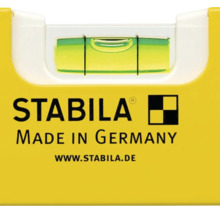 Vue détaillée d'un niveau à bulle Stabila avec fiole et Stabila Logo.