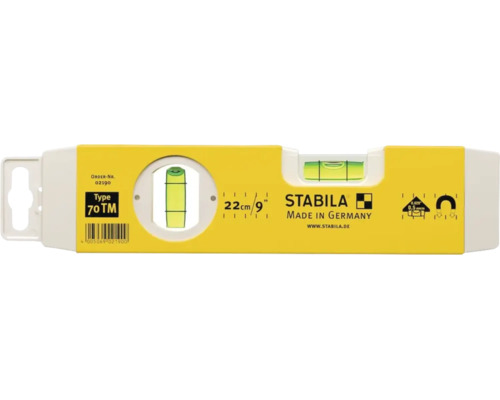 Niveau à bulle Stabila Type 70 TM de longueur 22 centimètres avec système magnétique.