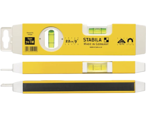 Stabila Logo, niveau à bulle type 70 TM, longueur 22 centimètres, avec aimant et deux fioles.