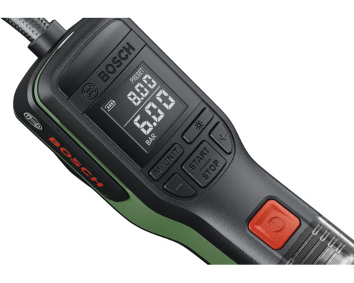 Pompe à air comprimé sans fil Bosch EasyPump avec écran numérique et touches de commande.