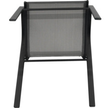 Vue arrière d une chaise de jardin avec structure métallique et textilène.