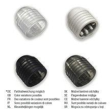 Embouts à lamelles en plastique en plusieurs modèles avec la mention que des variations de couleur sont possibles.