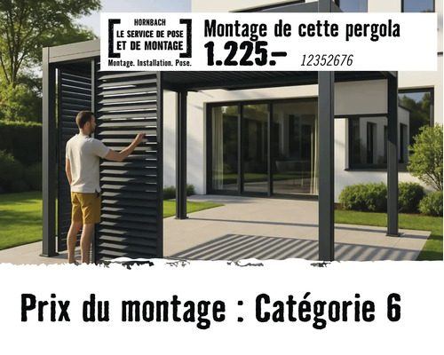 Logo Hornbach, montage d'une pergola moderne en aluminium par le service de pose, catégorie de prix 6.