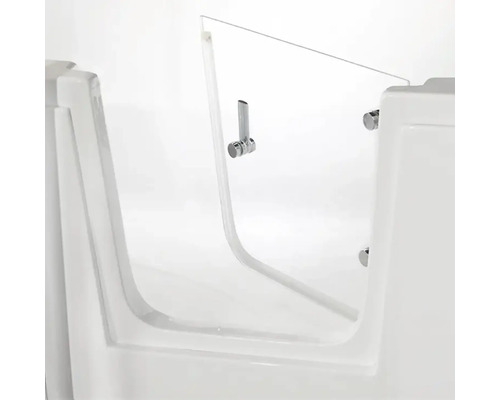 Baignoire pour seniors avec porte d accès intégrée et poignée en métal.