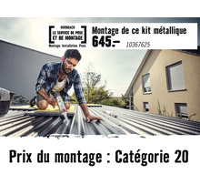 Artisan appliquant du mastic sur un toit métallique, Hornbach Logo, service de pose et de montage pour kits métalliques.