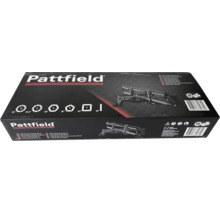 Pattfield Präzisions-Gehrungssäge 550 mm in der Produktverpackung mit Gehrungswinkeln von 15 bis 90 Grad und Siegel für geprüfte Sicherheit.