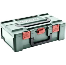 Coffret d'outils Metabo MetaBOX en plastique avec poignées de transport et clips de fermeture.