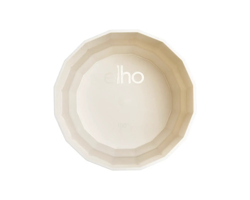 Soucoupe elho en plastique pour pots de fleurs, blanc crème, forme ronde avec intérieur facetté.