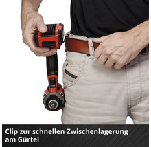 Boulonneuse à chocs avec clip de ceinture pour un rangement temporaire rapide à la ceinture.
