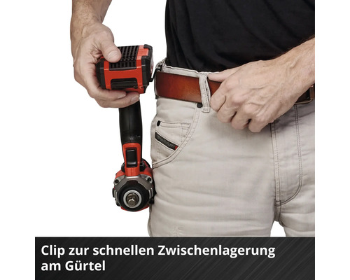 Boulonneuse à chocs avec clip de ceinture pour un rangement temporaire rapide à la ceinture.