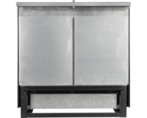 Dos d'une armoire à outils métallique en tôle d'acier galvanisée avec rails de montage.