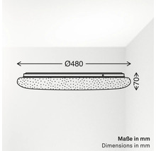 Maßzeichnung einer runden Deckenleuchte mit einem Durchmesser von 480 Millimetern und einer Höhe von 70 Millimetern.