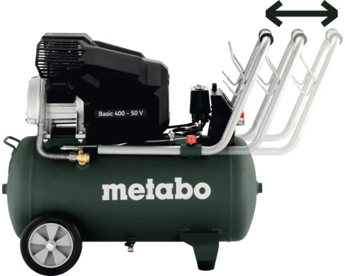 Compresseur Metabo Basic 400-50 V avec poignée de transport réglable.