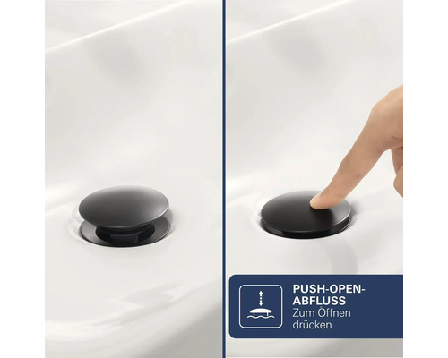 Bonde de vidage clic-clac noir mat pour lavabo. Ouverture et fermeture faciles par simple pression du doigt sur le clapet.