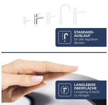 Mitigeur avec bec standard taille S pour lavabos classiques et surface durable facile à nettoyer.