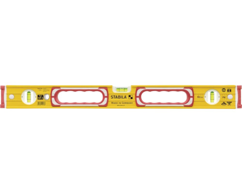 Niveau à bulle Stabila type 196-2, longueur 61 centimètres, avec trois fioles et deux poignées ergonomiques.