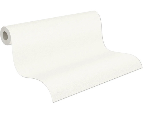 Papier peint intissé blanc partiellement déroulé avec une structure fine.