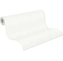Papier peint blanc texturé, partiellement déroulé.