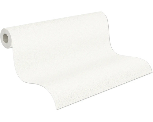 Papier peint blanc texturé, partiellement déroulé.