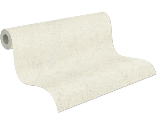 Papier peint intissé partiellement déroulé avec une surface structurée et un aspect béton.