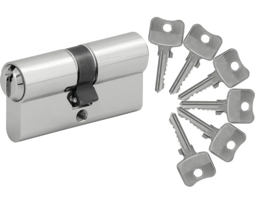 Cylindre de serrure profilé avec six clés en métal pour portes.